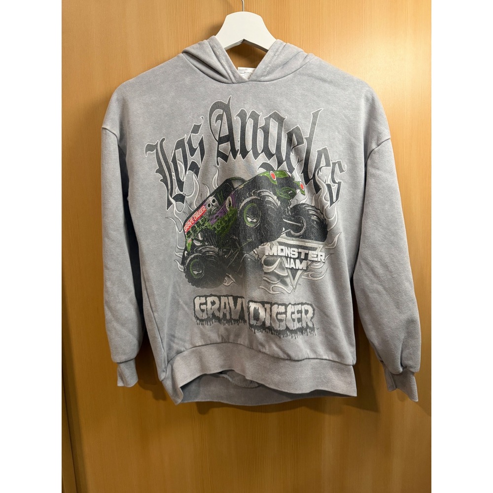 Monster Jam Grave Digger Los Angeles Hoodie Kids L 10/12 Gray